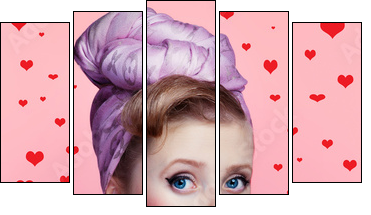 Beautiful young sexy pin-up girl with surprised expression - Five-piece canvas, Pentaptych