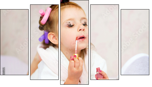 kid painting lips - Five-piece canvas, Pentaptych