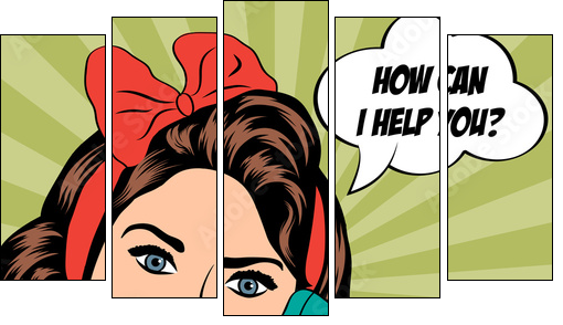 woman chatting on the phone, pop art illustration - Five-piece canvas, Pentaptych