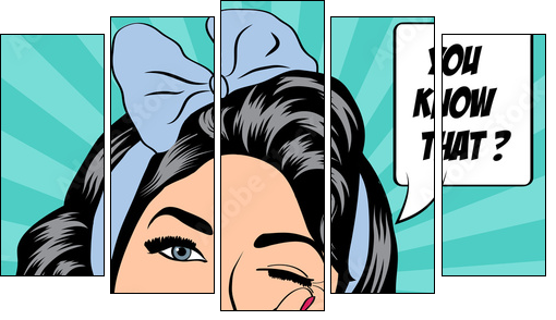 cute retro woman in comics style - Five-piece canvas, Pentaptych