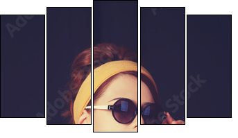 Redhead women sitting in the armchair. - Five-piece canvas, Pentaptych