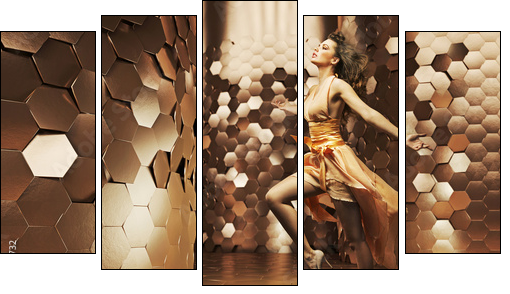 Dancing young woman wearing fabulous dress - Five-piece canvas, Pentaptych