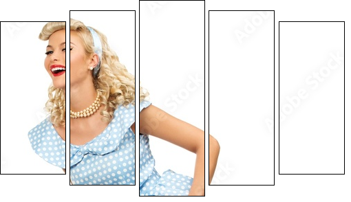 Sexy blond pin up style young woman in blue dress - Five-piece canvas, Pentaptych