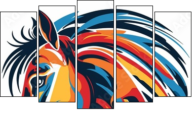 Abstract horse illustration. - Five-piece canvas, Pentaptych