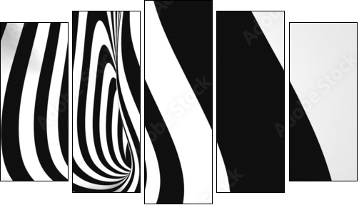 Black and White Stripes Projection on Torus. - Five-piece canvas, Pentaptych