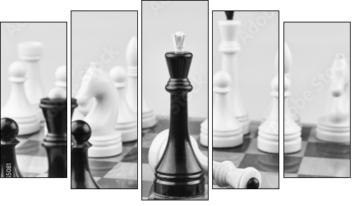 Chess white on black - Five-piece canvas, Pentaptych