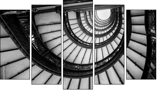 Low angle view of spiral staircase, Chicago, Cook County, Illino - Five-piece canvas, Pentaptych