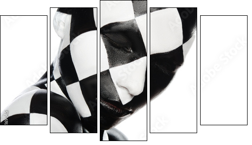 Portrait of woman in a checkerboard - Five-piece canvas, Pentaptych