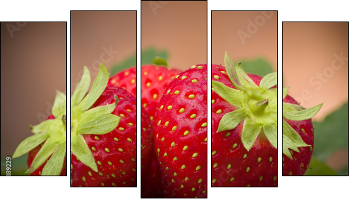 Fresh Strawberry close up on the wood - Five-piece canvas, Pentaptych