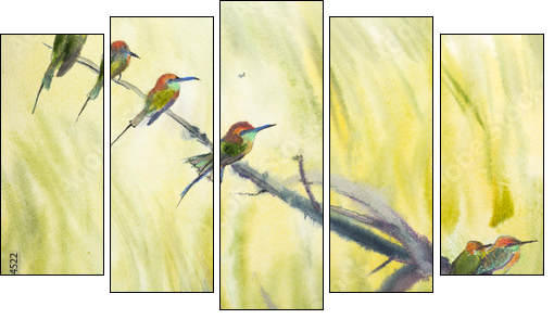 six small birds - Five-piece canvas, Pentaptych