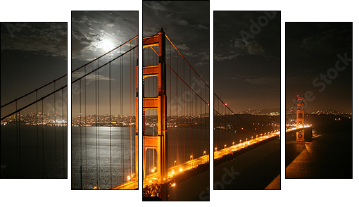 golden gate - Five-piece canvas, Pentaptych