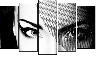 portrait of beautiful young woman, black and white retro styliza - Five-piece canvas, Pentaptych