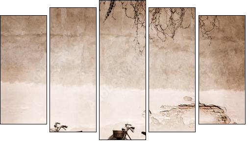 Italian old-style bicycles leaning against a wall  - Five-piece canvas, Pentaptych