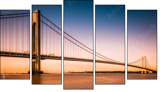 Verrazano-Narrows Bridge at sunset as viewed from Long Island - Five-piece canvas, Pentaptych