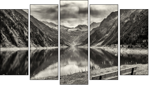 wooden bench - Five-piece canvas, Pentaptych