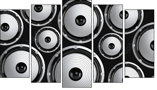 Many elegant white and black loudspeakers - Five-piece canvas, Pentaptych