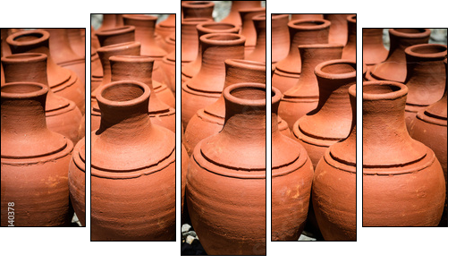 Turkish clay pots in market outdoor in sunny day - Five-piece canvas, Pentaptych