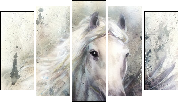 white horse with a flying eagle beautiful painting illustration - Five-piece canvas, Pentaptych