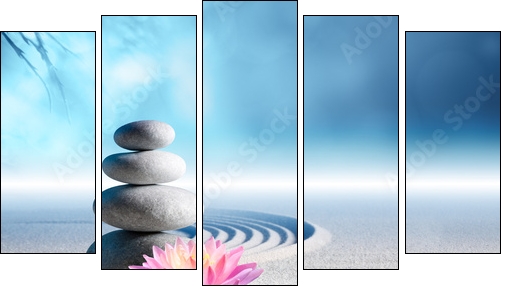 sand, lily and spa stones in zen garden - Five-piece canvas, Pentaptych