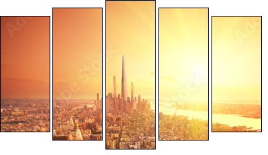Future New York - Five-piece canvas, Pentaptych