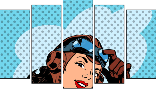 Pin up girl pilot aviation army beauty pop art retro - Five-piece canvas, Pentaptych