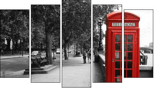London Telephone Booth - Five-piece canvas, Pentaptych