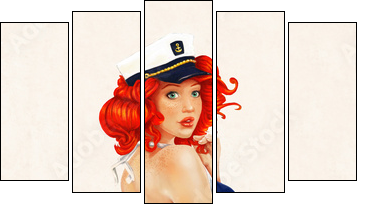 sexy pin up girl painting - Five-piece canvas, Pentaptych