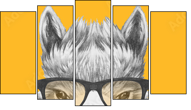 Portrait of Lama with glasses and scarf. Hand drawn illustration. - Five-piece canvas, Pentaptych