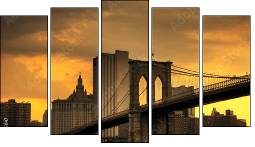 brooklyn bridge sunset - Five-piece canvas, Pentaptych