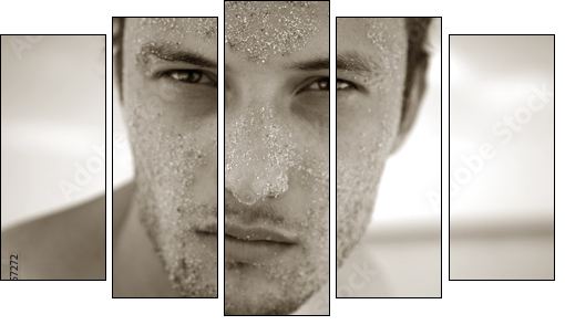 Portrait courageous man with sand on Face - Five-piece canvas, Pentaptych