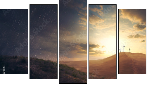 Crosses in the desert - Five-piece canvas, Pentaptych