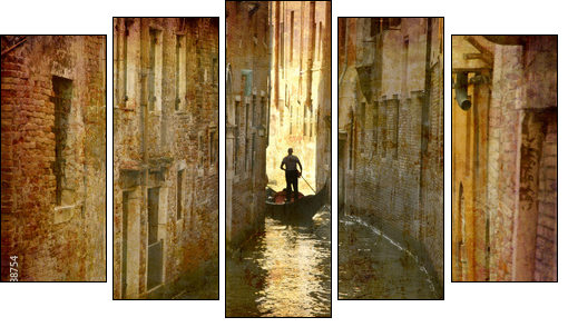 Postcard from Italy. - Gondola - Venice. - Five-piece canvas, Pentaptych