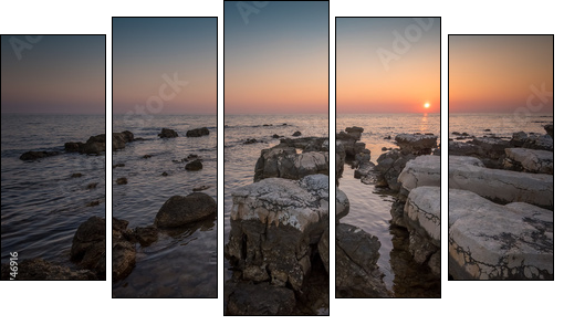 Sunset Over the Sea with Rocks in Foreground - Five-piece canvas, Pentaptych