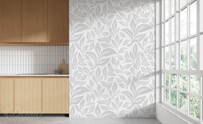 Seda-mezi-listy-kvetiny-fototapety-demur