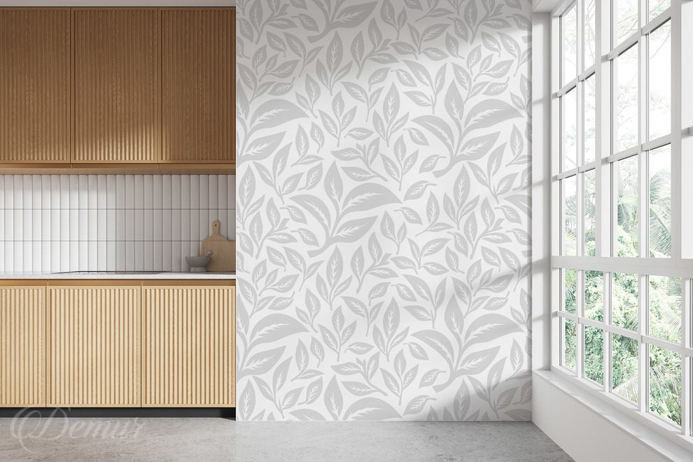 Seda-mezi-listy-kvetiny-fototapety-demur