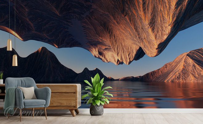 Surrealisticka-horska-krajina-nad-vodou-hory-fototapety-demur