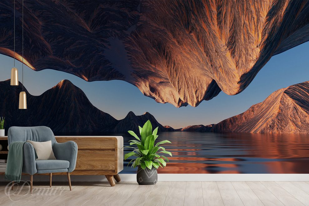 Surrealisticka-horska-krajina-nad-vodou-hory-fototapety-demur