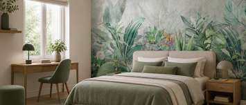 Kontrast-zelene-a-sedi-v-rostlinnem-motivu-do-loznice-fototapety-demur